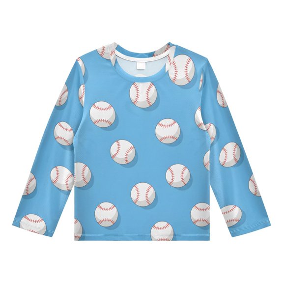 Baseball Pattern Boys' Rash Guard Shirts UPF 50 Plus Sun Protection Short Sleeve Swim Tees 9-10T