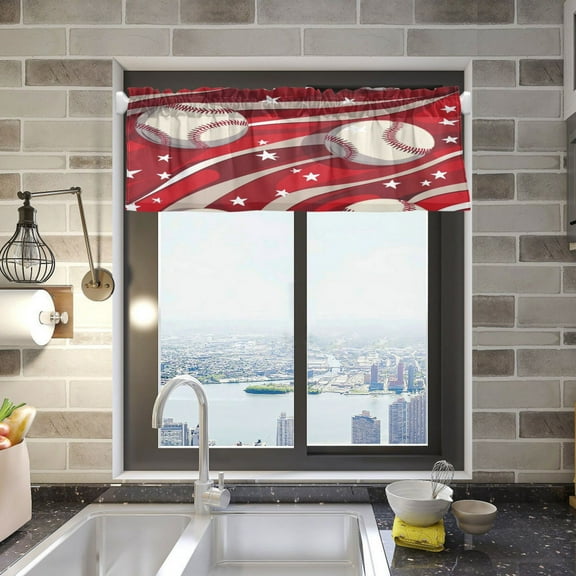 Baseball Pattern Curtain Valances Window Treatment Rod Pocket Drape Valance 54" X 18" for Kitchen Living Room Bedroom