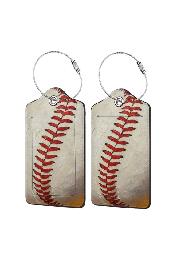 Baseball Pattern PU Leather Suitcase Tag with Stainless Steel Loop and Address Card for Baggage Tag 1 PCS