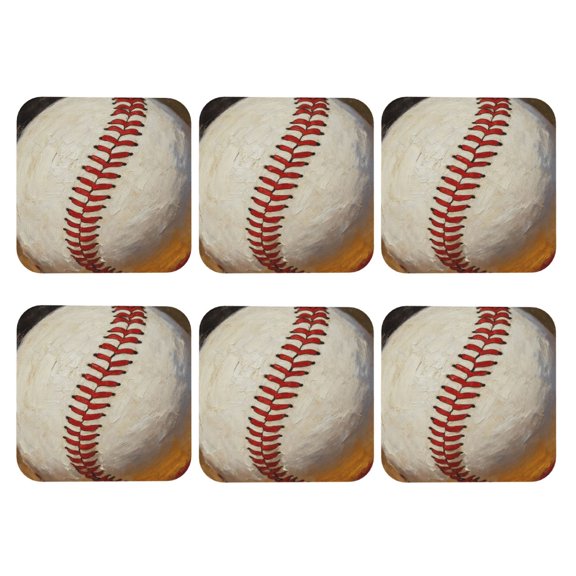 Baseball Pattern Set of 6 Faux Leather 4 Inch Coasters Drinks Tabletop Home Dinning Square