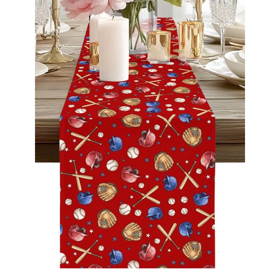 Baseball Patterns Table Runners 48 Inches Long Classic Red Traditional Sports Kitchen Dining Table Runner Dresser Scarves for Party Coffee Holiday Party Decor