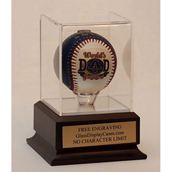 Baseball Personalized Acrylic Display Case with Cherry Finish Wood Platform Base - Free No Limit Engraving