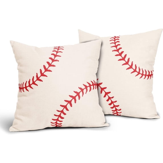 Baseball Pillow Cover Set of 2 16x16 Inch Sports Theme Cotton Linen Polyester Decorative Throw Pillow Case Cushion Cover for Bedroom Sofa Living Room Couch Chair Office