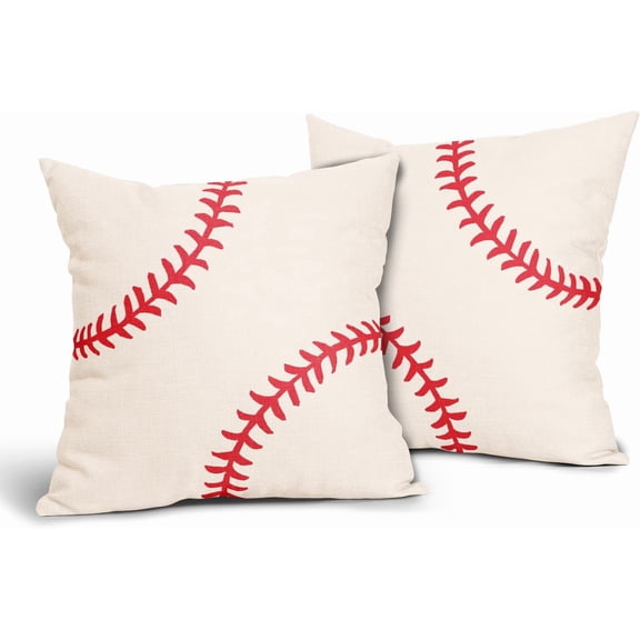 Baseball Pillow Covers 16x16 Inch Set of 2 Sport Themed Cotton Linen Decorative Throw Pillow Case Ball Stitches Cushion Covers for Boy Room Bedroom Sofa Living Room Chair Home Decor