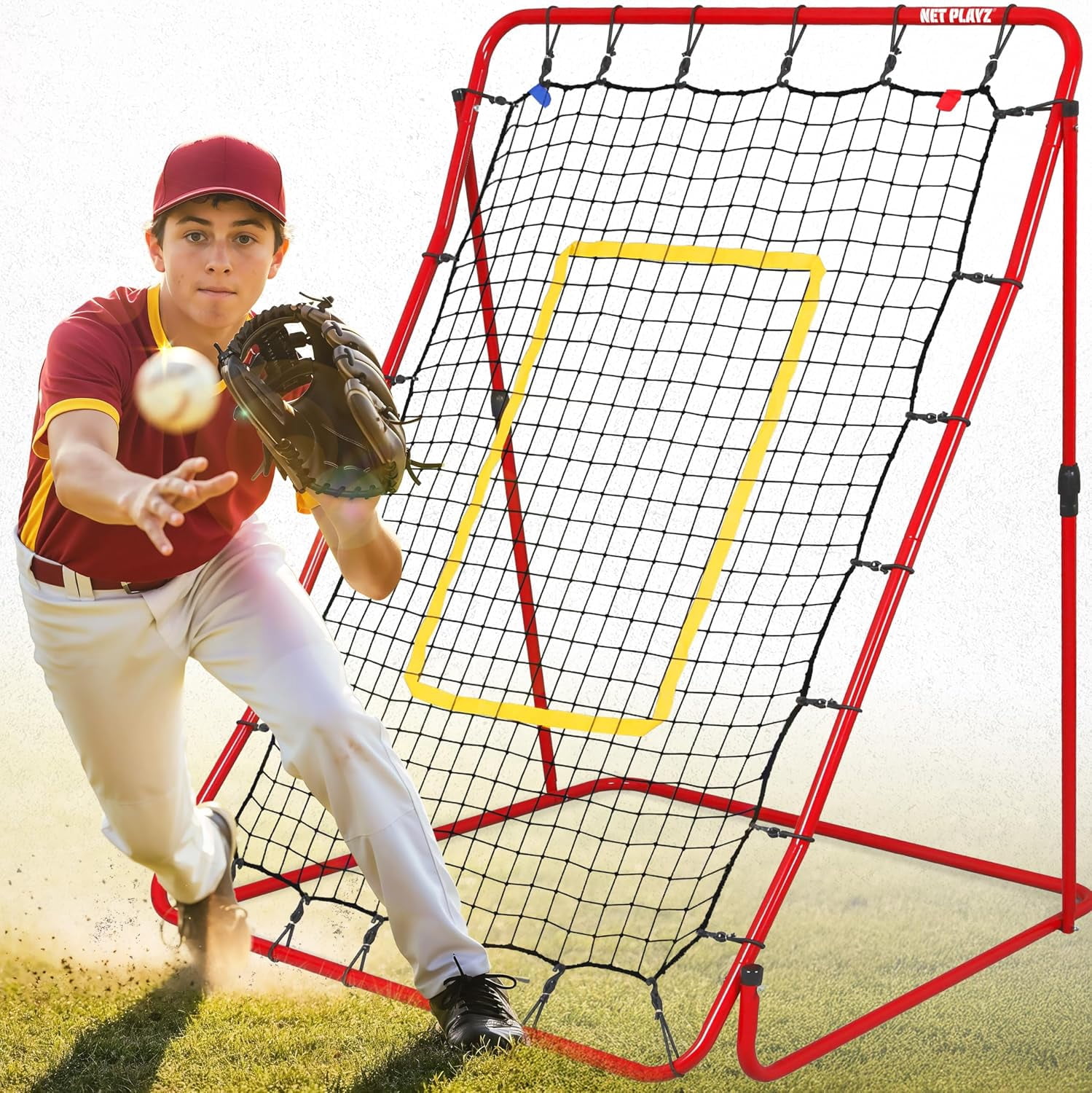 Baseball Pitchback Rebounder Net 5x4ft with Adjustable Angles for Grounders & Pop-Ups