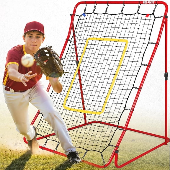 Baseball Pitchback Rebounder Net 5x4ft with Adjustable Angles for Grounders & Pop-Ups
