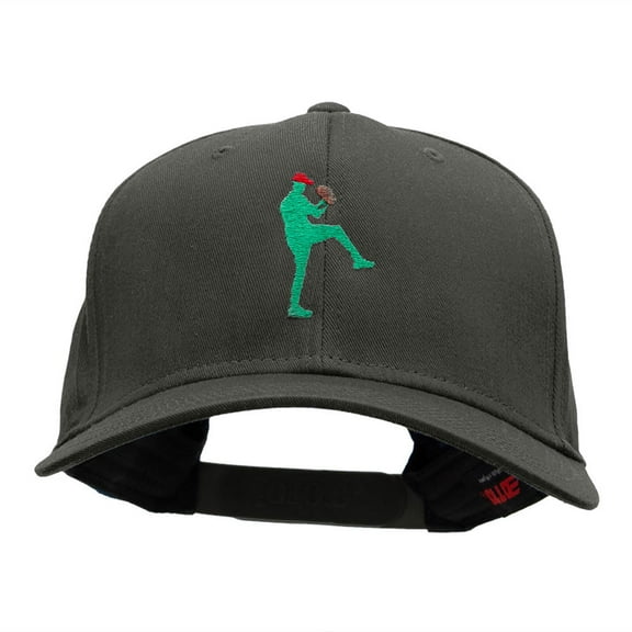 Baseball Pitcher Silhouette Embroidered Cotton Twill Cap - Charcoal OSFM
