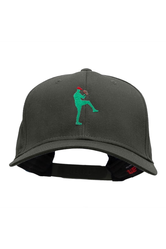 Baseball Pitcher Silhouette Embroidered Cotton Twill Cap - Charcoal OSFM