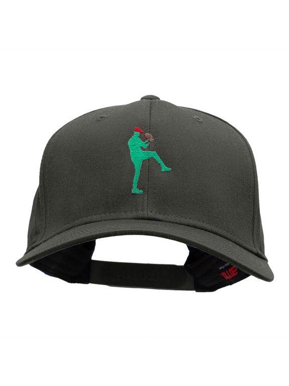 Baseball Pitcher Silhouette Embroidered Cotton Twill Cap - Charcoal OSFM