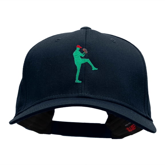 Baseball Pitcher Silhouette Embroidered Cotton Twill Cap - Navy OSFM