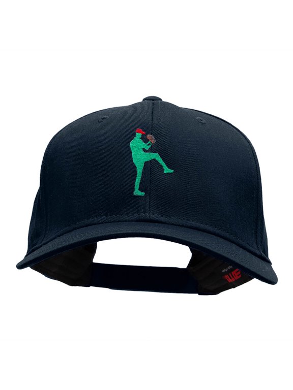 Baseball Pitcher Silhouette Embroidered Cotton Twill Cap - Navy OSFM