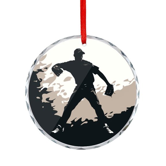 Baseball Pitcher Silhouette Ornament Holiday Present Ideas Baseball Player Glass Round Christmas Ornament