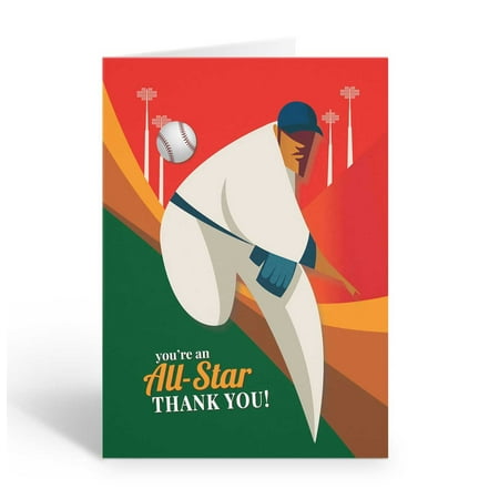 Baseball Pitcher Thank You Note Cards - 10 Note Cards w Envelopes - Baseball - B