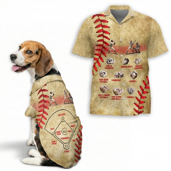 Baseball Pitching Grips Hawaiian Shirt, Button Down Shirt for Adults or Dogs, Cuban Collar, Short Sleeve Polyester Summer Shirt
