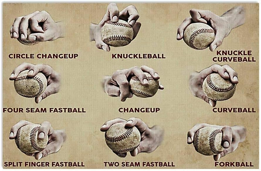Baseball Pitching Grips Knowledge Metal Tin Sign Retro Kitchen Garden