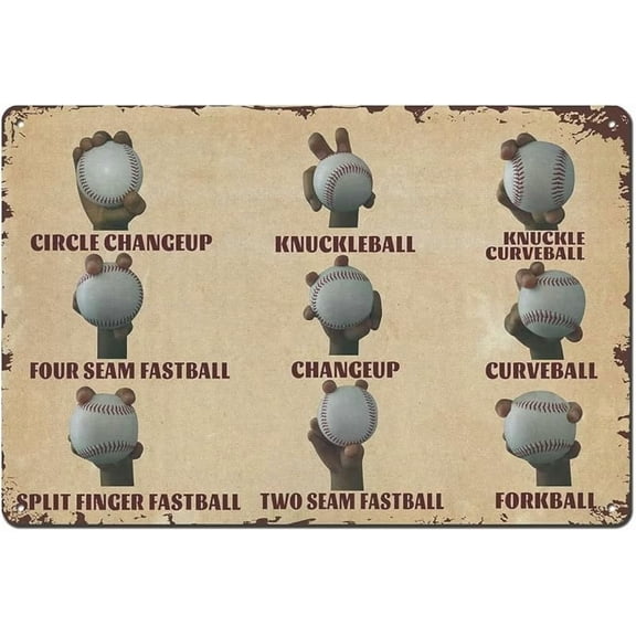 Baseball Pitching Grips and Baseball Skills Tin Signs Vintage 8x12 Inch Signs Novelty Metal Tin Signs Retro Plate Wall Decor for Home Cafe Man Cave