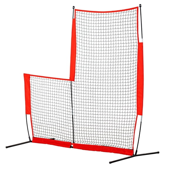 Baseball Pitching Net 7x7ft, L Screen Batting Cage, Softball Safety Screen, Portable Pitcher Protection Net with Carry Bag & Stakes