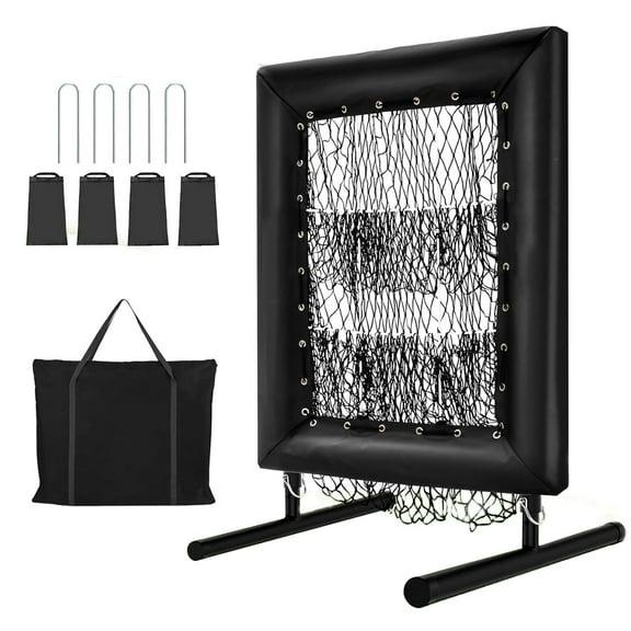 Baseball Pitching Net 9 Hole Net with Strike Zone 5 Height Adjustable Portable Easy Black