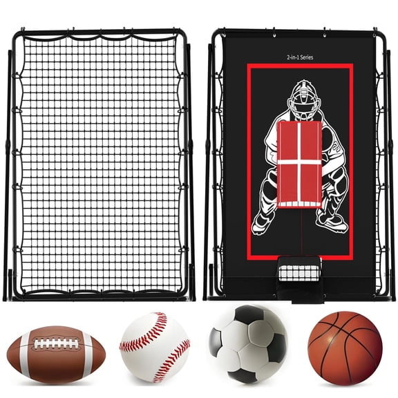 Baseball Pitching Net and Rebounder 2-in-1, 5FT Height Adjustable Pitchback Trainer, Throwing Fielding Catching Practice Net for Baseball Softball and Multi-Sport Training