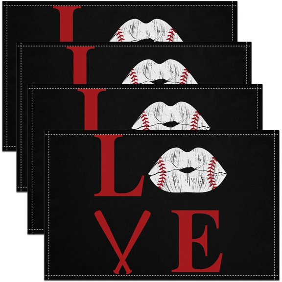 Baseball Placemats for Dining Table18 x12 Sports Game Washable Fabric Decoration Table Mats Placemat Baseball Gaming Gift for Baseball Lover Red Black Placemats for Dining Table