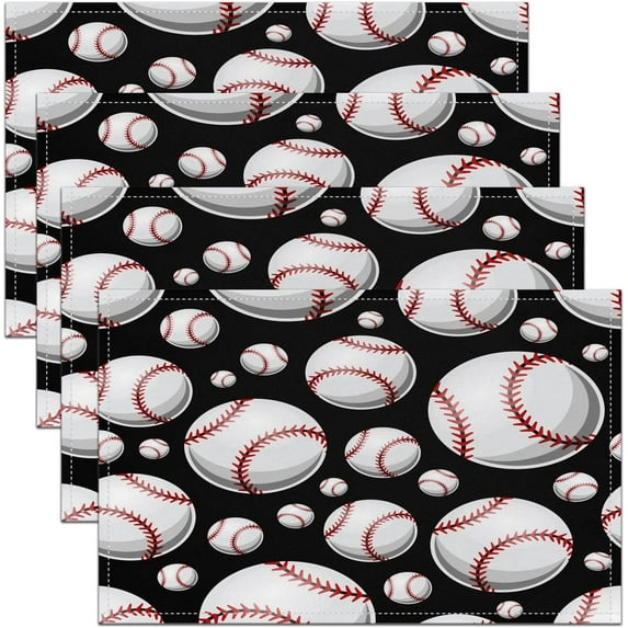 Baseball Placemats Set of 4 18"x12" Kids Sports Game Placemat for Kitchen Dining Table Decor Indoor Outdoor Baseball Gaming Black Table Place Mats, Gift for Baseball Lover