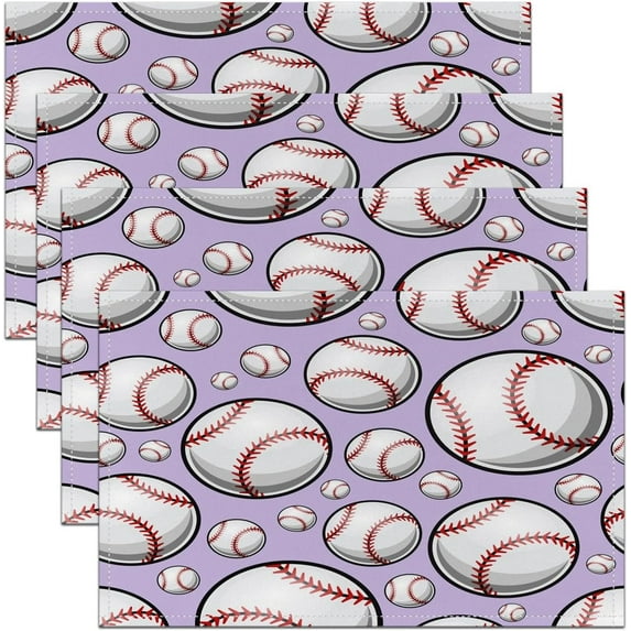 Baseball Placemats Set of 4 18"x12" Kids Sports Game Placemat for Kitchen Dining Table Decor Indoor Outdoor Baseball Gaming Table Place Mats, Gift for Baseball Lover Purple