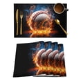 thumbnail image 1 of Baseball, Placemats Set of 6, Sports Theme Gradient Orange Blue Black Placemats for Dining Table, Place Mats for Kitchen Tabletop, Waterproof Wipeable Dining Table Mats Set, 1 of 9