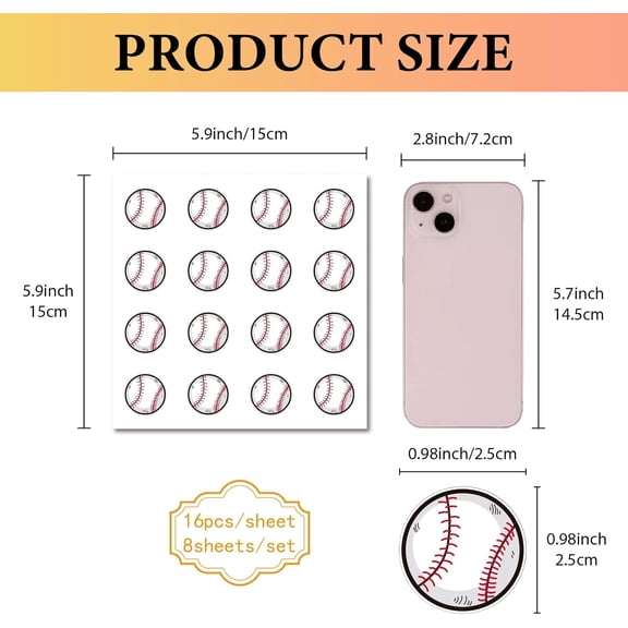 Baseball Planner Stickers Sports Ball Planner Stickers Plastic Waterproof Small Round Dot Cartoon Baseball Decal Stickers for Crafts Scrapbooking Laptop Book Luggage Cup Diary 0.98Inch