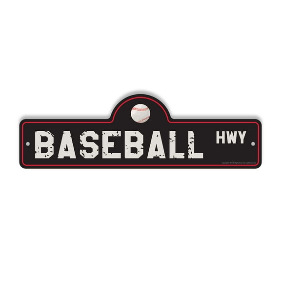 Baseball Plastic Street Sign - 6 Inch X 18 Inch Gift Sports Bat Ball Field Game Team Pitcher Hitter League Stadium Decor