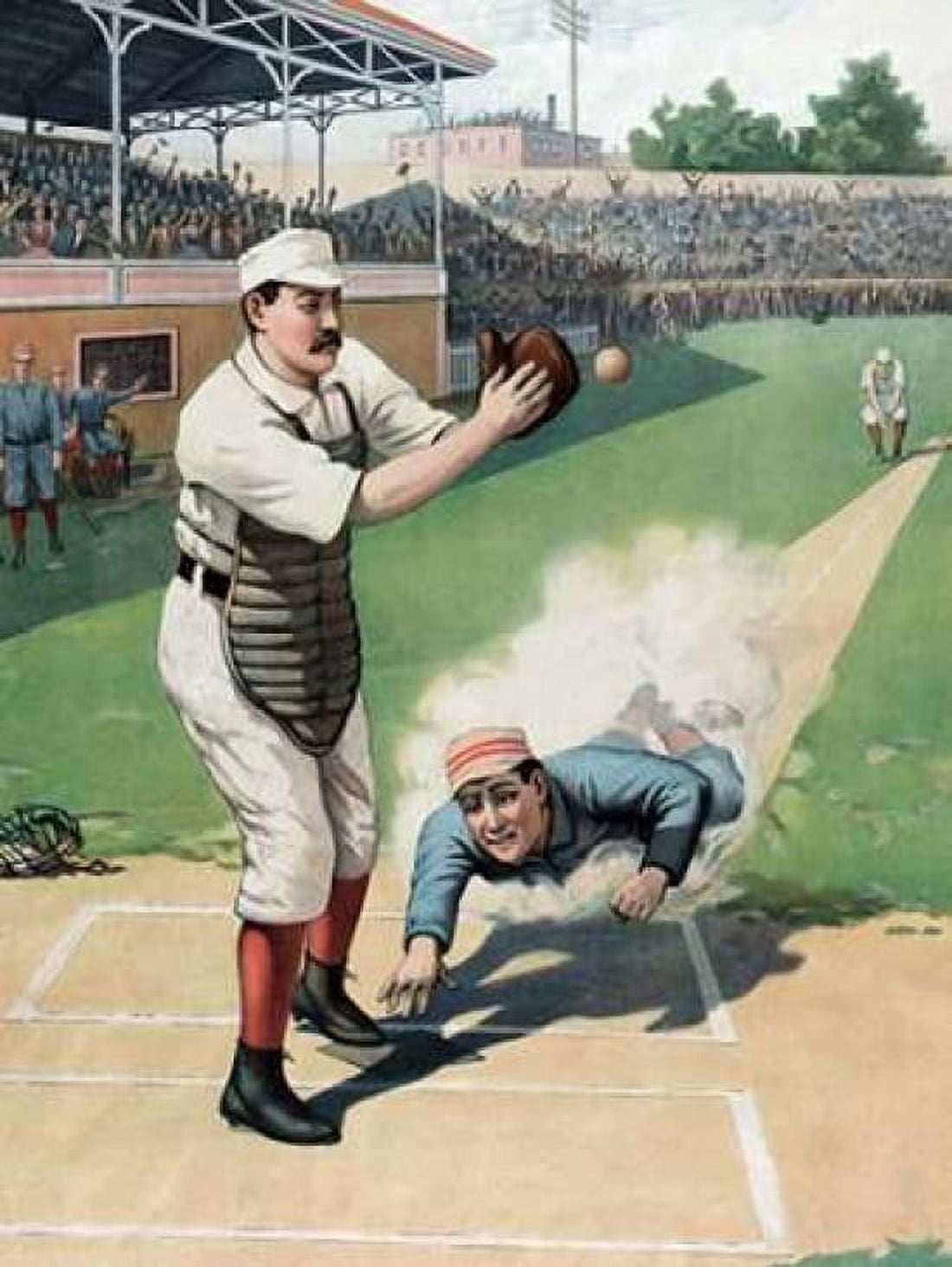 Baseball Play at the Plate Canvas Art - Vintage Sports (18 x 24)