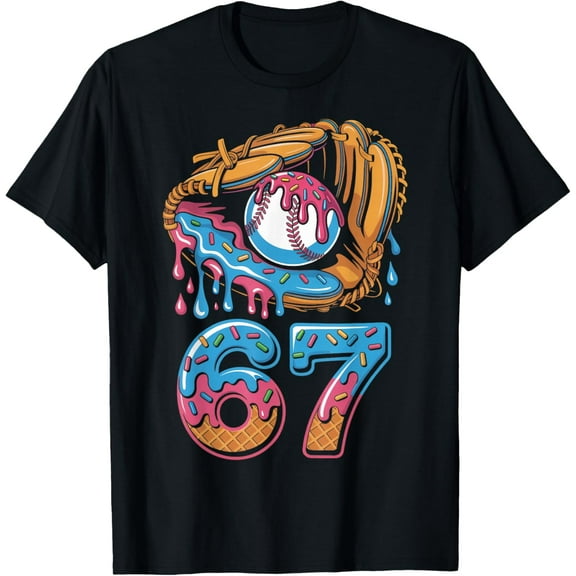 Baseball Player 67 Number 67th Sports Ice Cream Drip T-Shirt