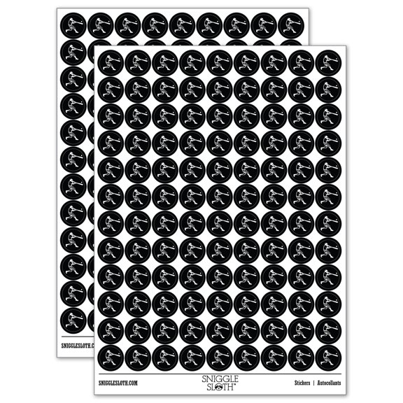 Baseball Player Batter Hitting Ball 200+ Round Stickers - Black - Gloss Finish - 0.50" Size