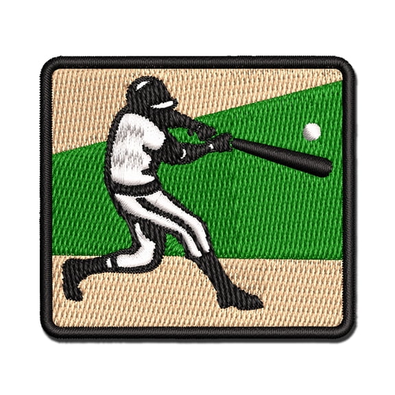 Baseball Player Batter Hitting Ball Applique Multi-Color Embroidered Hook & Loop Patch - 3 Inch Medium