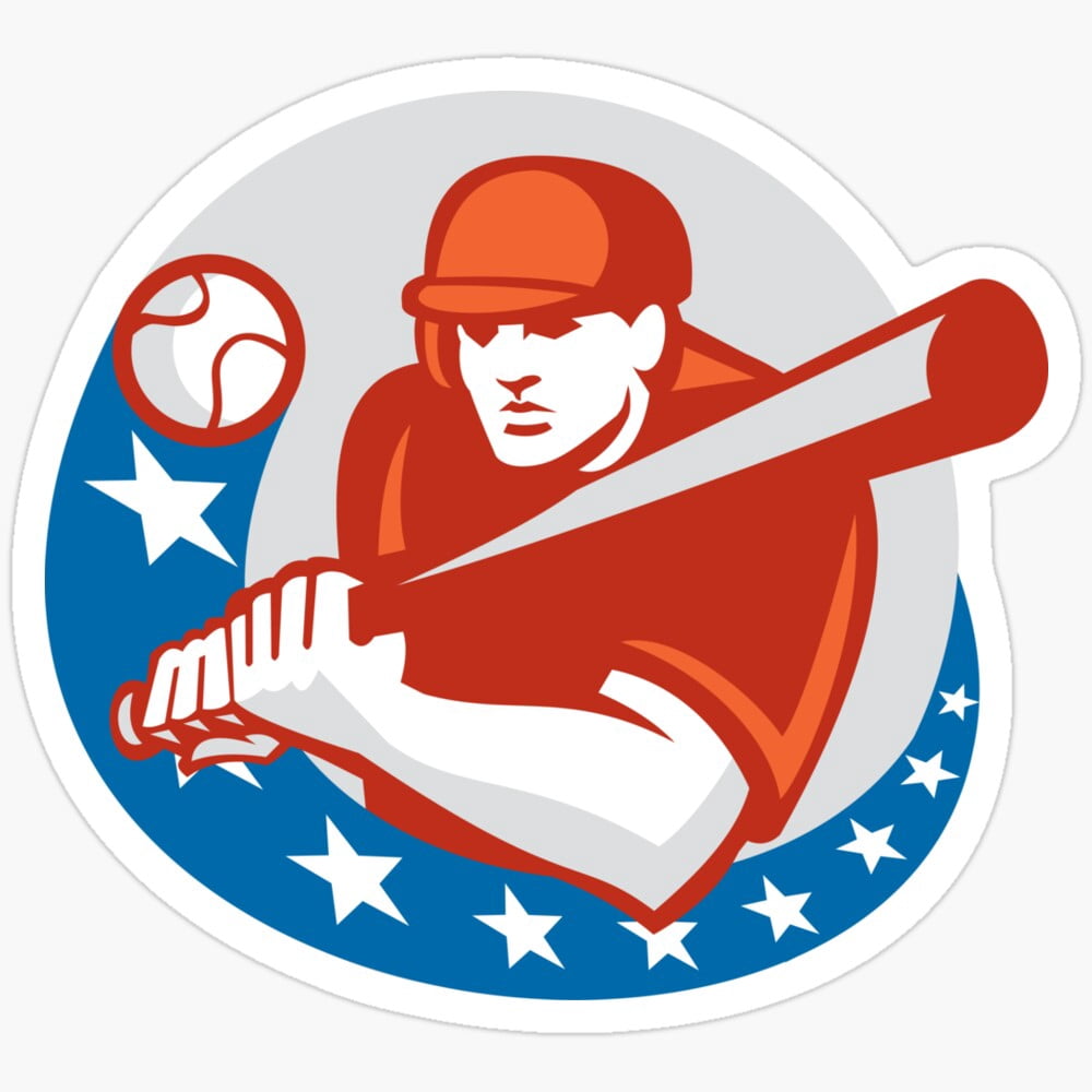 Baseball Player Batter Stars Circle Retro Sticker Phone Decal Water ...