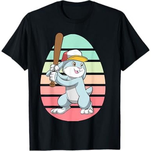 Baseball Player Bunny Easter Day Cute Sports Boys Kids TShirt