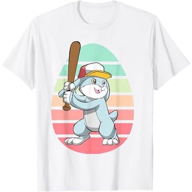 Baseball Player Bunny Easter Day Cute Sports Boys Kids TShirt