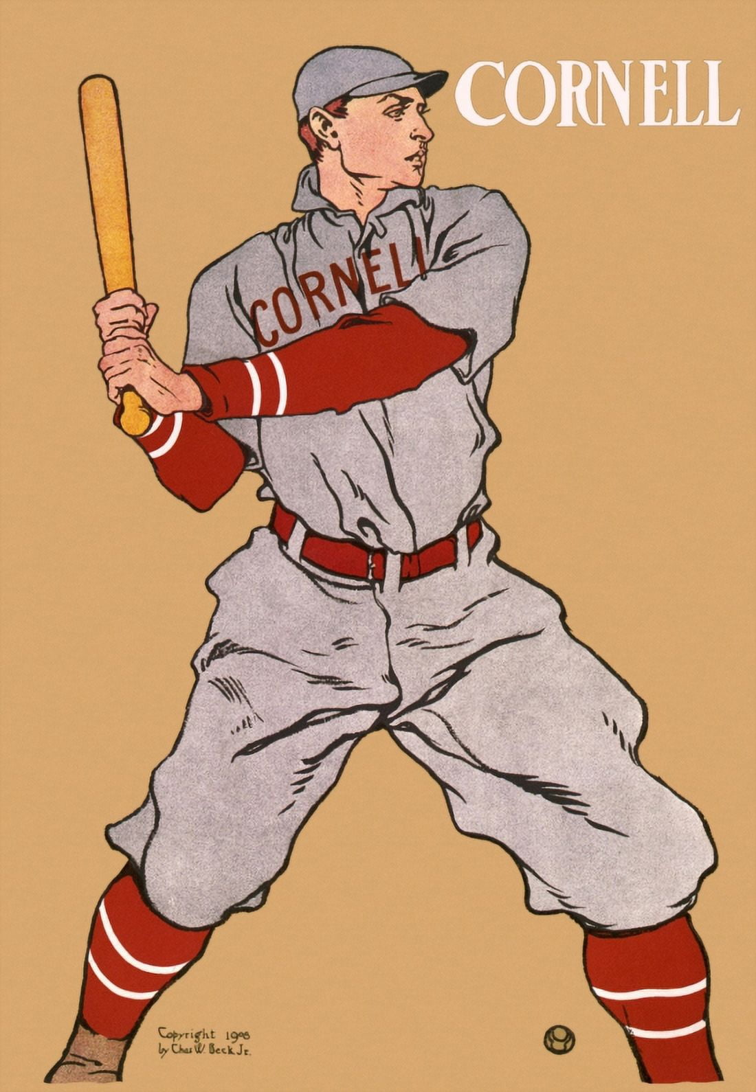 Baseball Player From Cornell University Holding Bat Canvas Art -  (24 x 36)