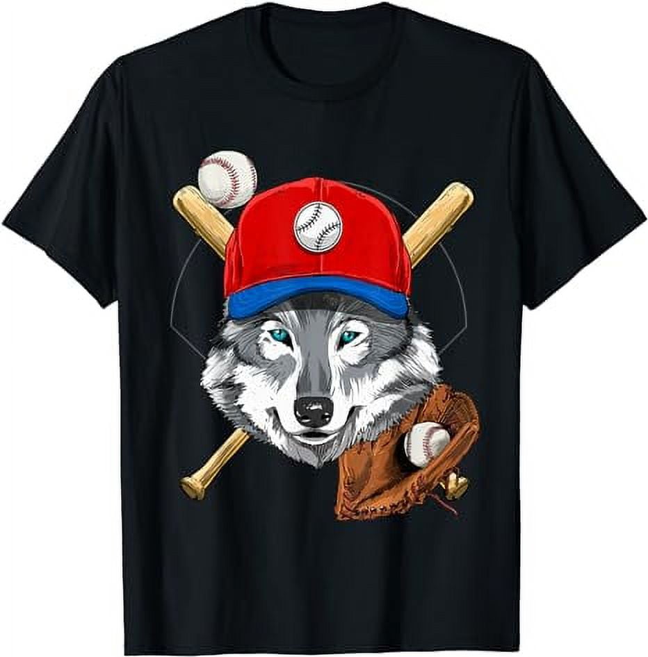 Baseball Player Gray Wolf Pitcher Catcher Baseball Coaches T-Shirt ...