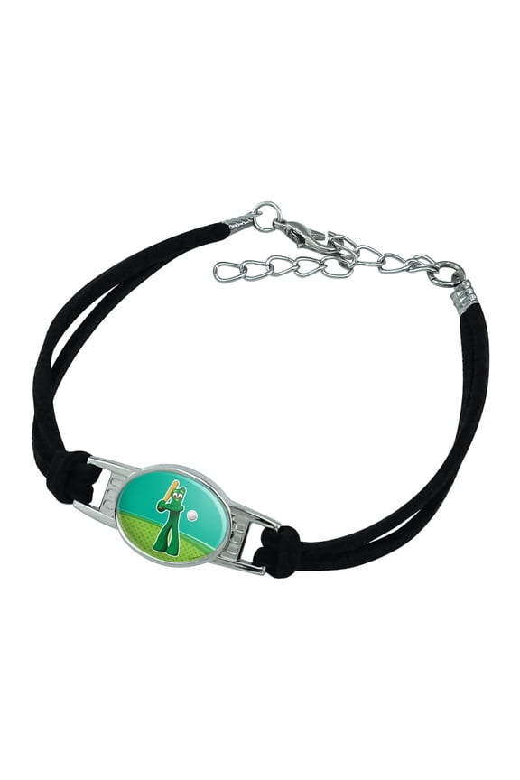 Baseball Player Gumby Novelty Suede Leather Metal Bracelet