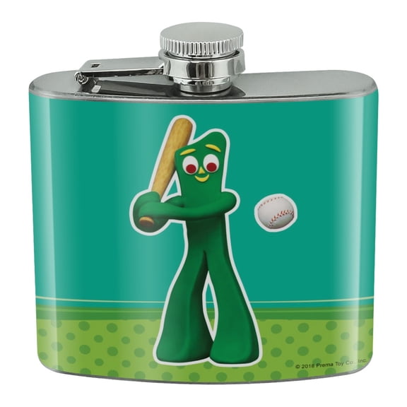 Baseball Player Gumby Stainless Steel 5oz Hip Drink Kidney Flask