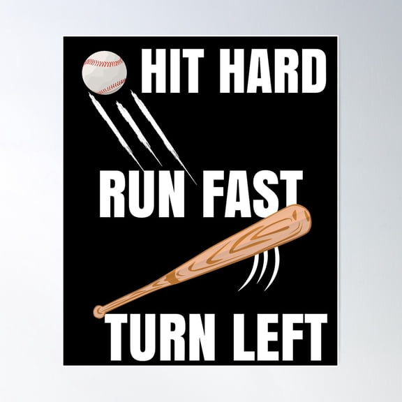 Baseball Player Hit Hard Run Fast Turn Left Homerun Poster Wall Art, Modern Wall Decor For Living Room Bedroom, 24x36 UNFRAMED