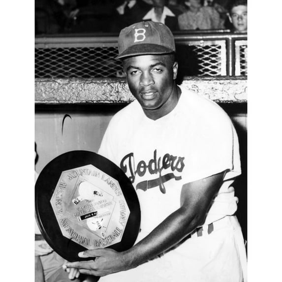 Baseball Player Jackie Robinson Of The Brooklyn Dodgers Holds His Mvp Award In 1949.Courtesy Csu ArchivesEverett