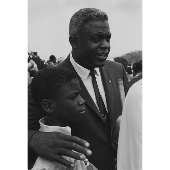 Baseball Player Jackie Robinson With His Son At The 1963 Civil Rights ...