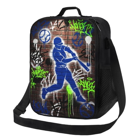 Baseball Player Lunch Box Insulated Thermal Large Capacity Meal Prep Tote With Adjustable Shoulder Strap Leakproof Cooler Bag For Picnic Travel Gym