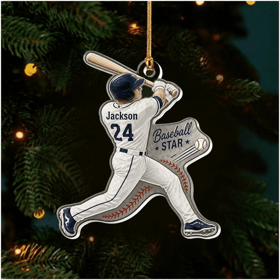 Baseball Player Ornament Personalized Custom Name Acrylic Gift for Player Christmas Tree