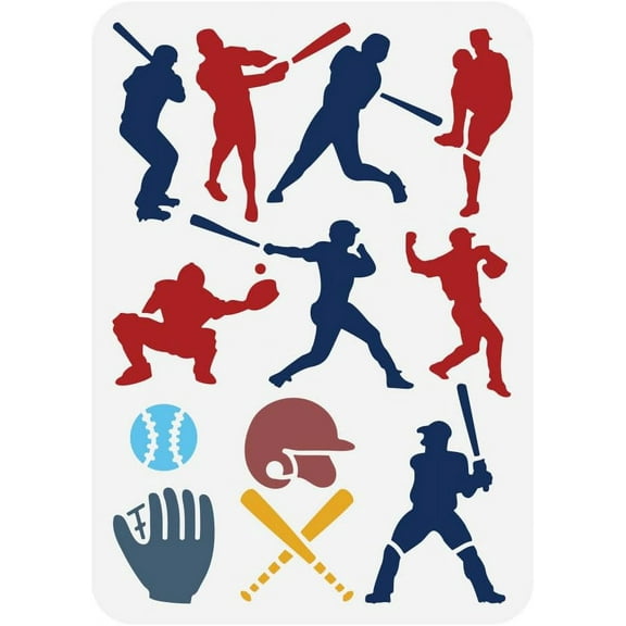 Baseball Player Stencil 12x8" Baseball Pattern Painting Template Reusable Plastic Sports Theme Stencil DIY Art Stencil for Painting on Wood Furniture Home Decor White