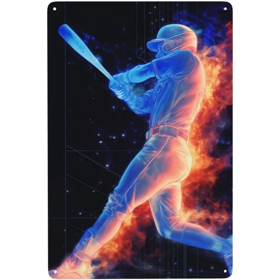 A Baseball Player Is Swinging Vintage Metal Sign 8x12 Inch, Retro Sheet Wall Art For Home Bar Cafe Office Garden Decor, Funny Nostalgic Gift For Men & Women