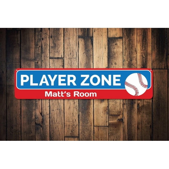Baseball Player Zone Sign Baseball Lover Kid Name Bedroom Sign Custom Sport Child Playroom Sign - Baseball - Size: 16 x 4 Inches