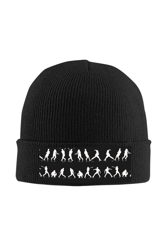 Baseball Players Beanie Hat Men Women Warm Printed Cap Knit Beanies Hats Outdoor Winter Black