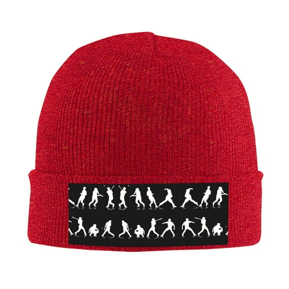 Baseball Players Beanie Hat Men Women Warm Printed Cap Knit Beanies Hats Outdoor Winter Red